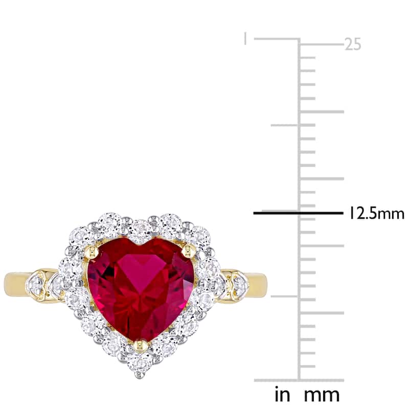Miadora 10k Yellow Gold Created Ruby, White Topaz & Diamond Halo Heart Engagement Ring