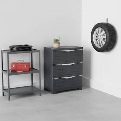 HomeRoots 30" Dark Gray Heavy Duty Plastic Three Drawer Utility Cabinet - 23.25 in. x 29.50 in. x 14.00 in.