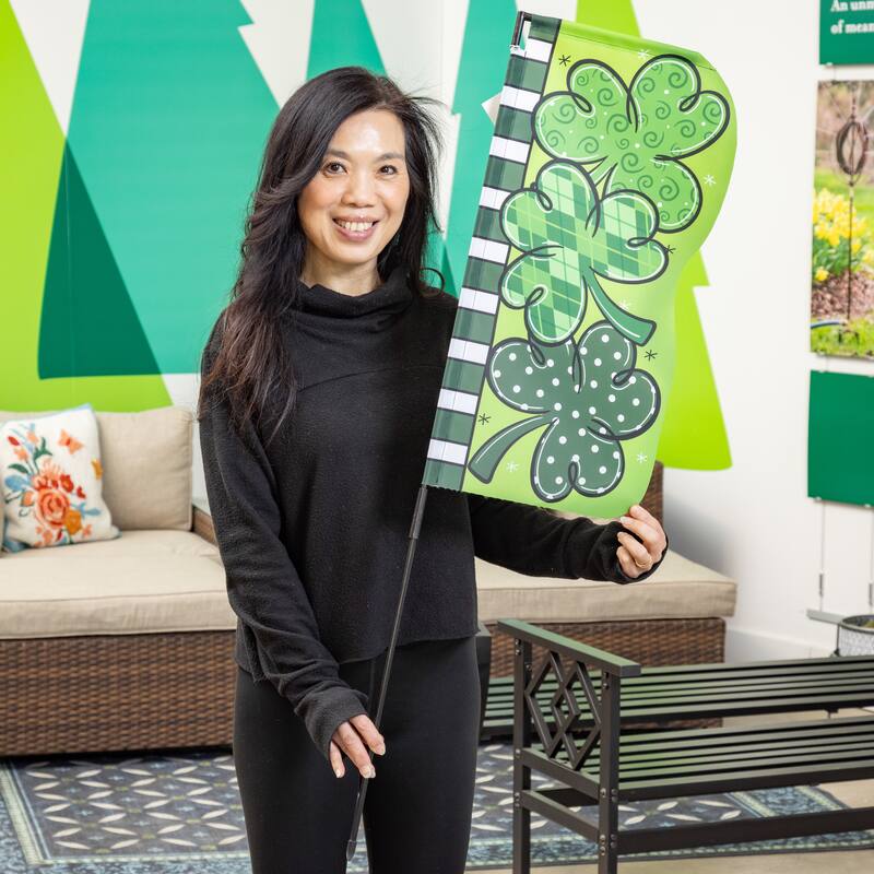 23" Happy St. Patrick's Day Shamrock Fabric Garden Stake