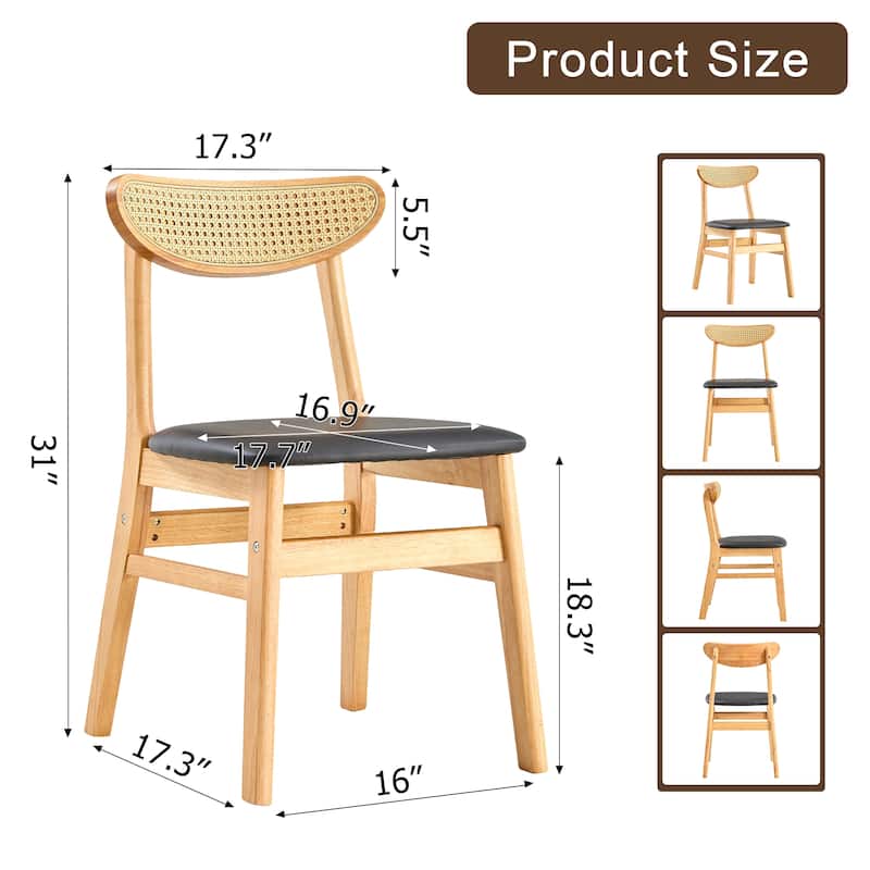 Roomfitters Solid Wood Dining Chairs with PU Cushion and Curved Back, Elegant and Durable for Daily Use, Set of 2
