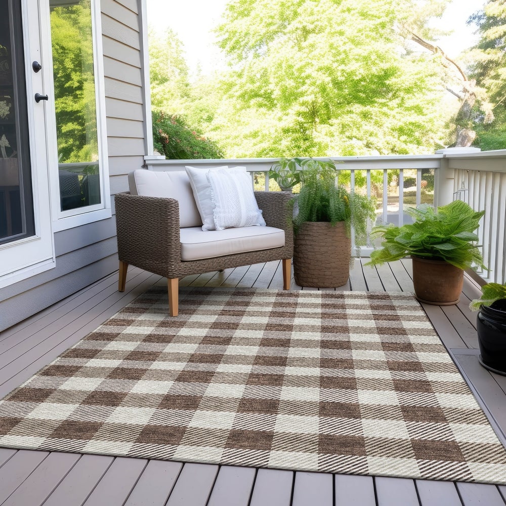 Machine Washable Indoor/ Outdoor Chantille Plaid Stripe Rug