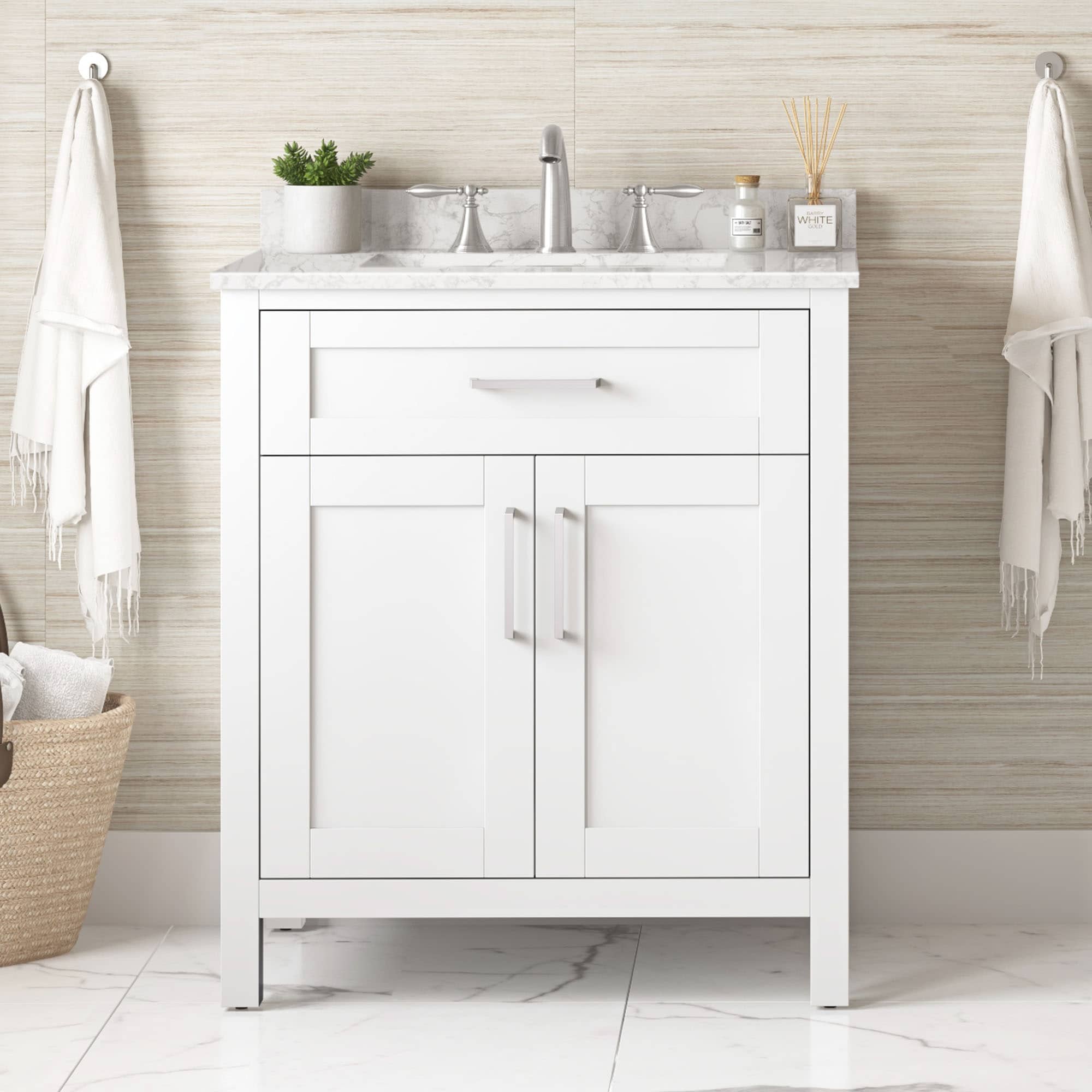 OVE Tahoe Bathroom Vanity with White Engineered Marble Countertop