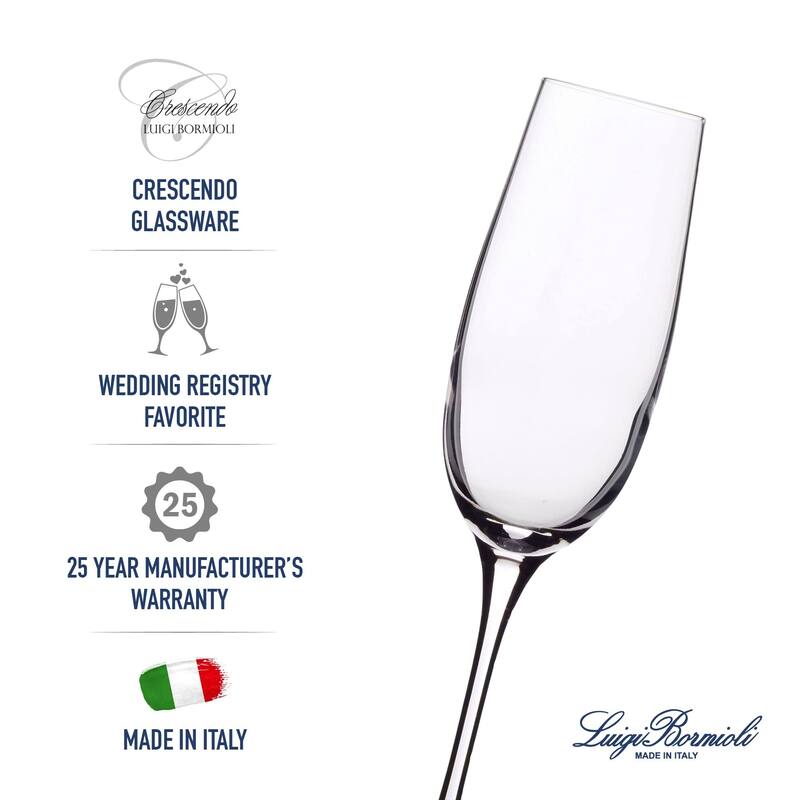 Luigi Bormioli Set of 4 Crescendo Champagne Flute Glasses - 8 oz.