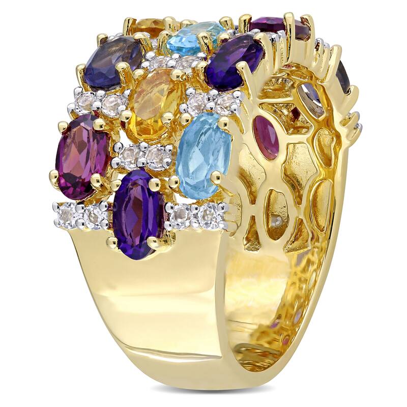 Miadora Yellow Plated Sterling Silver Multi-Gemstone 3-Row Cluster Anniversary Band