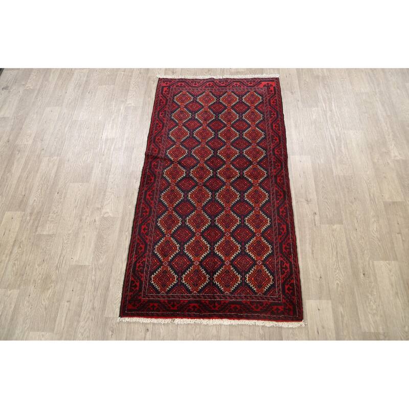 Decorative Geometric Balouch Persian Area Rug Hand-knotted Wool Carpet - 3'4" x 6'4"