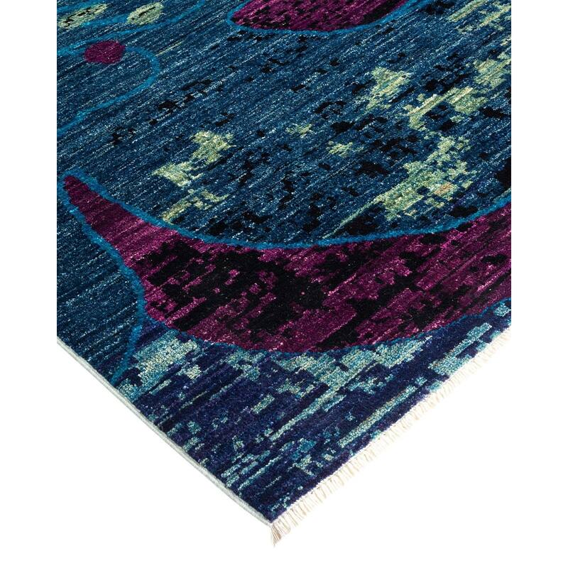 Overton Hand Knotted Wool Vintage Inspired Modern Contemporary Eclectic Blue Area Rug - 6' 2" x 9' 3"