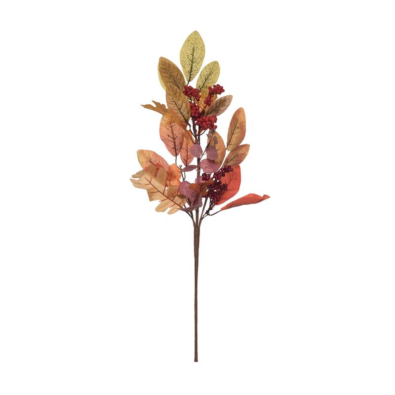 Transpac Fabric 24 in. Orange Harvest Watercolor Leaves Spray