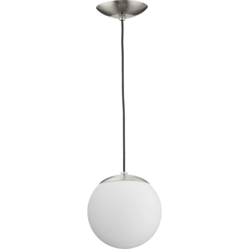 Atwell Collection Brushed Nickel and Opal Glass Globe Small Hanging Pendant Light - 8 in x 8 in x 8.5 in