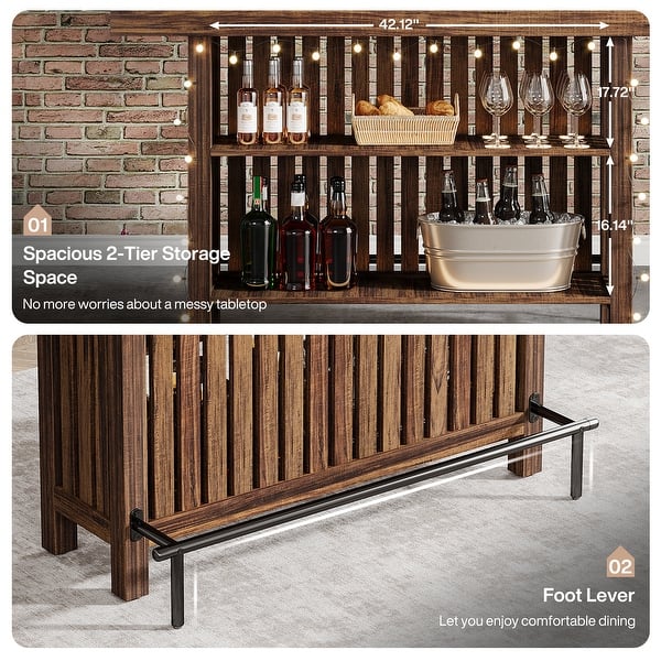 Home Bar Unit, Modern 2-Tier Bar Table with Footrest - Brown/Gray