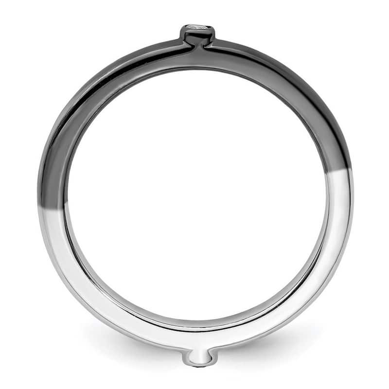 Curata 2.25mm 925 Sterling Silver Bezel Reversible Ruthenium plating Stackable Expressions Polished Half White Black Diamond