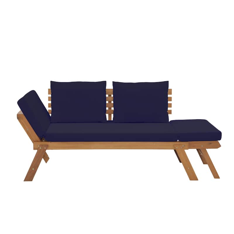 78" Outdoor Acacia Wood Expandable Daybed with Cushions Patio benches and Pool loungers
