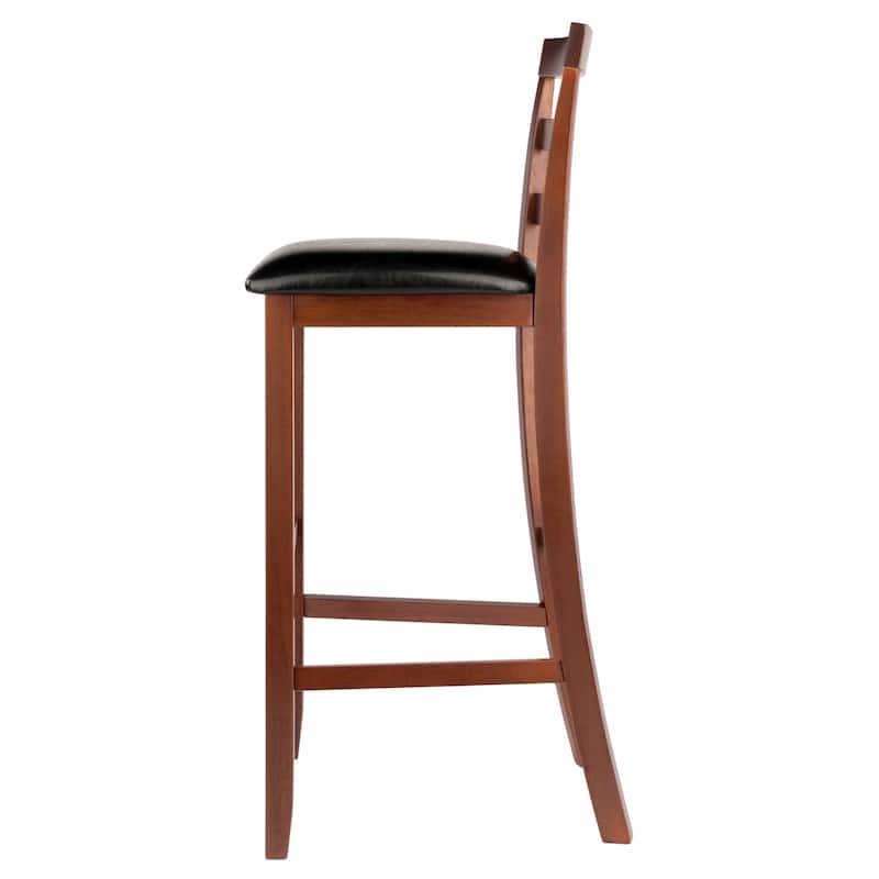 2 Piece Walnut Brown and Black Cushioned Ladder Back Barstools 43"