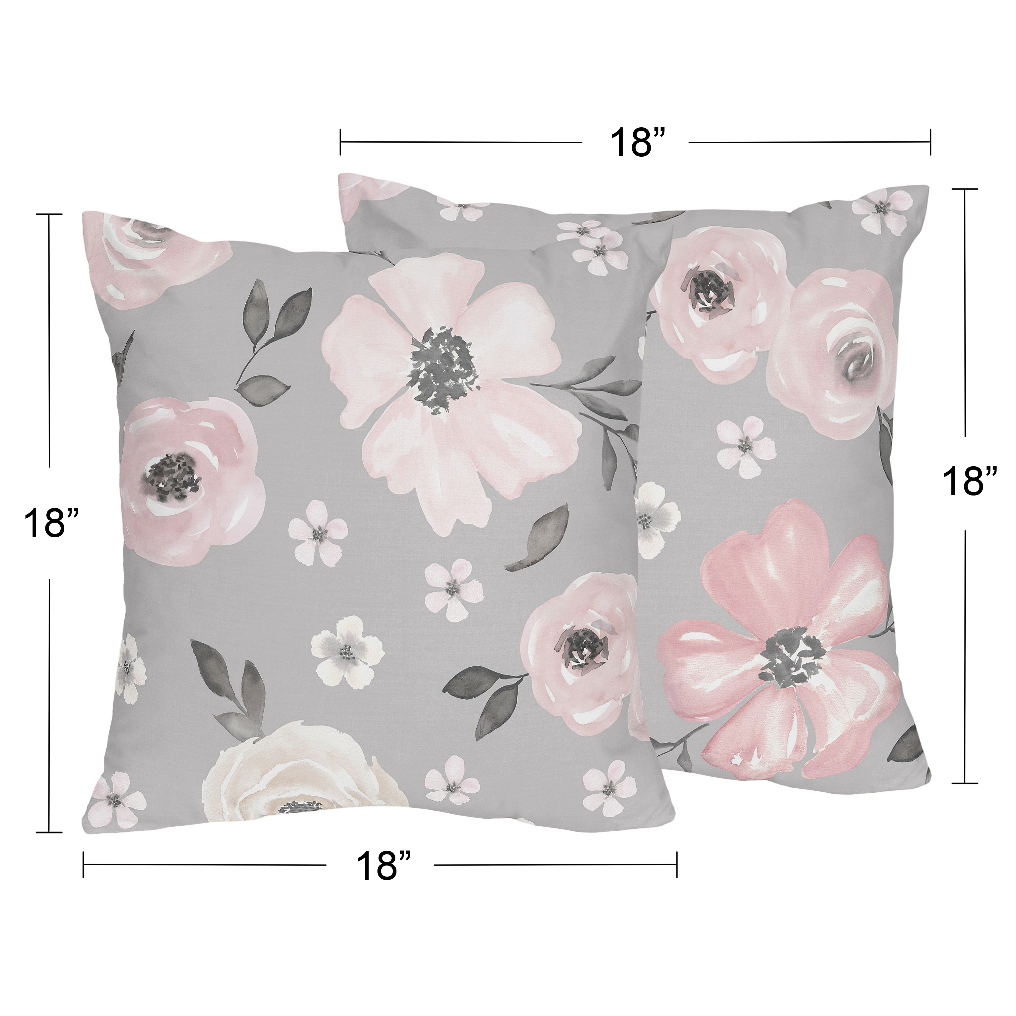 Sweet Jojo Designs Watercolor Floral Grey Collection Set Of 2 Decorative Accent Throw Pillows For The Watercolor Floral Grey Collection By Sweet Jojo