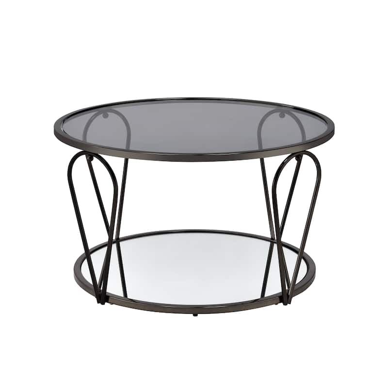 Gable Glam 2-Piece Glass Top Coffee Table Set with Shelf by Furniture of America