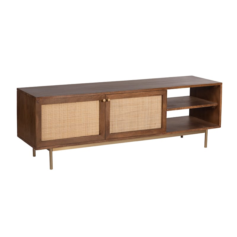 Curtis Solid Wood with Natural Woven Cane TV Stand