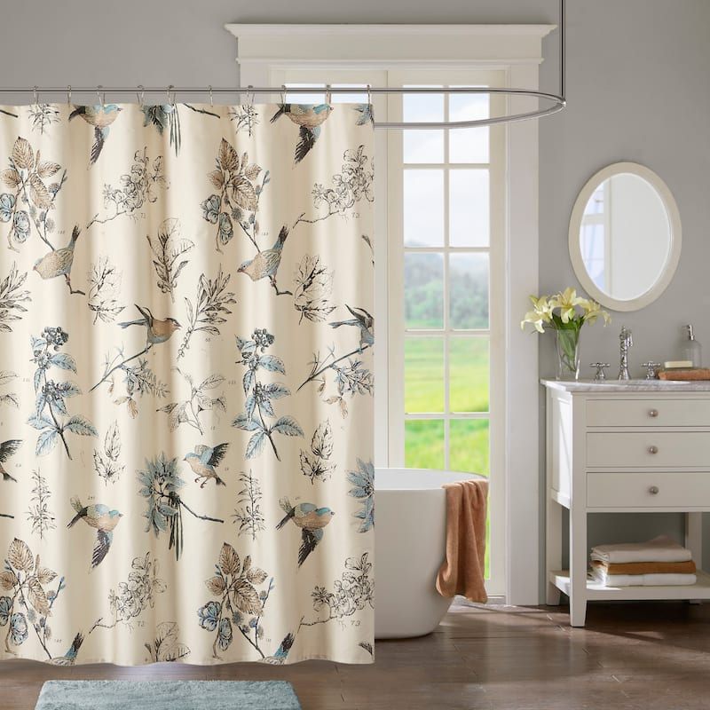Madison Park Quincy Printed Cotton Shower Curtain - Khaki
