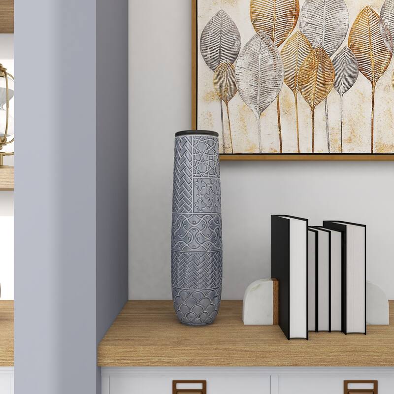 Gray Ceramic Vase with Varying Patterns