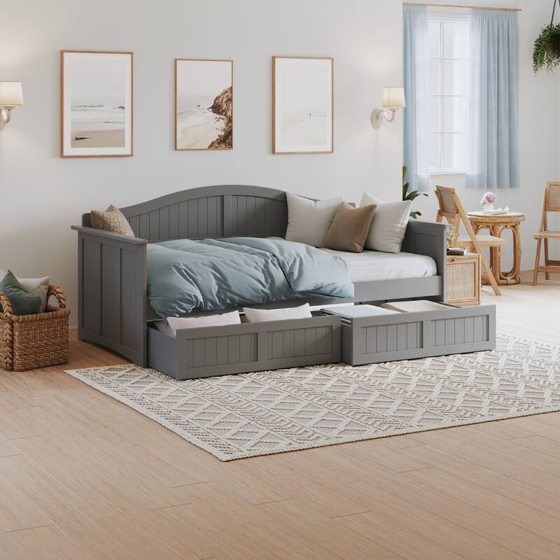 Nantucket Twin Wood Daybed with Set of 2 Drawers - Grey