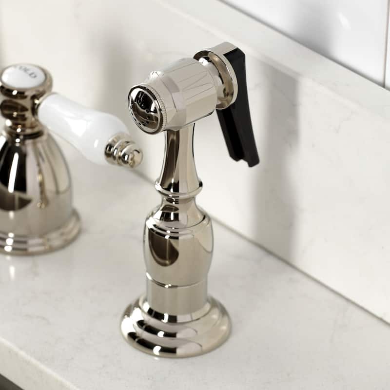 Kingston Brass Heritage Porcelain Kitchen Faucet with Side Spayer - 16'' (L) x 9-1/16'' (W) x 9-3/8'' (H)