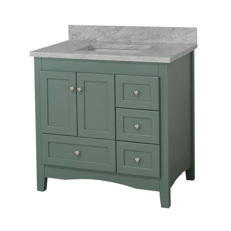 KitchenBathCollection Abbey 36" Bathroom Vanity with Carrara Marble Top