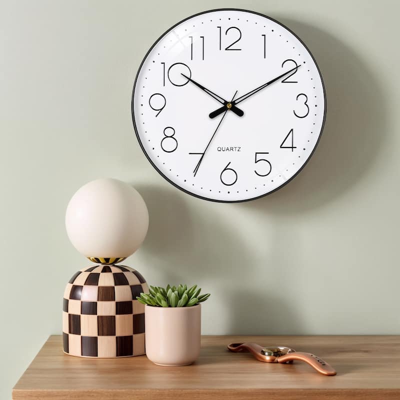 Wall Clock, Silent Non-Ticking Modern Battery Operated Clocks for Office, Home, Bathroom, Kitchen, Bedroom 12 Inch - 12 Inch - White