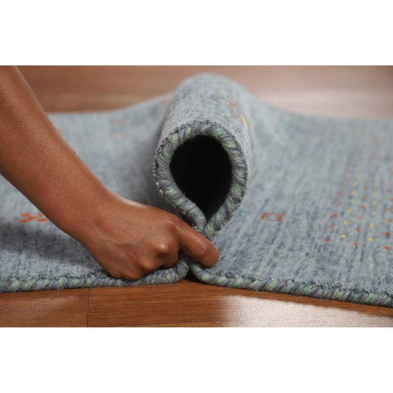 Blue Tribal Gabbeh Indian Rug Handmade Wool Carpet - 2'11" x 4'10"