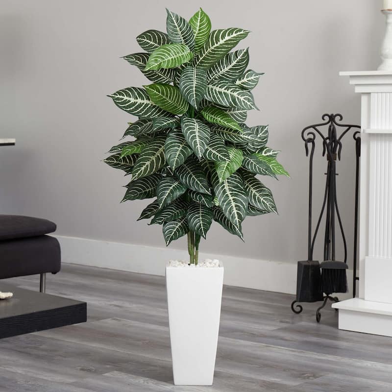 Artificial Zebra Plant 4Ft with Planter & Rocks - Indoor Tropical Decor, Low Maintenance Greenery, Home Office Accent - Green