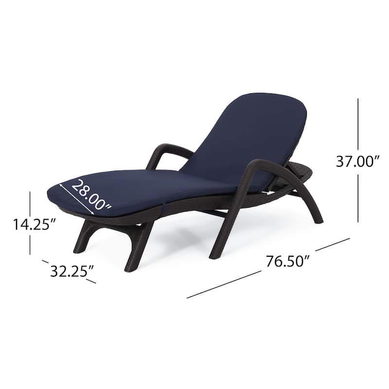 Outdoor polypropylene resin chaise lounge with armrests and cushions