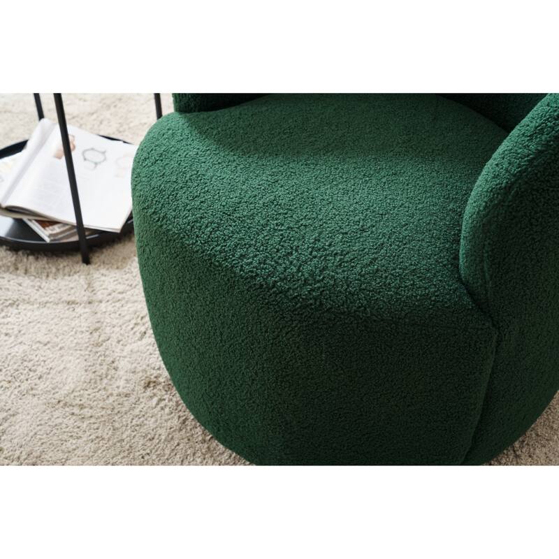 Teddy Fabric Swivel Barrel Chair, Round Upholstered Armchair, Small Single Sofa with Metal Ring for Living Room, Bedroom