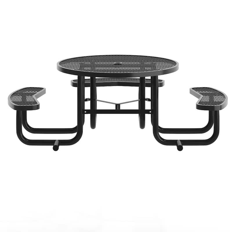 Commercial Grade Expanded Mesh Metal Outdoor Picnic Table - 82.5"W x 82.5"D x 29"H
