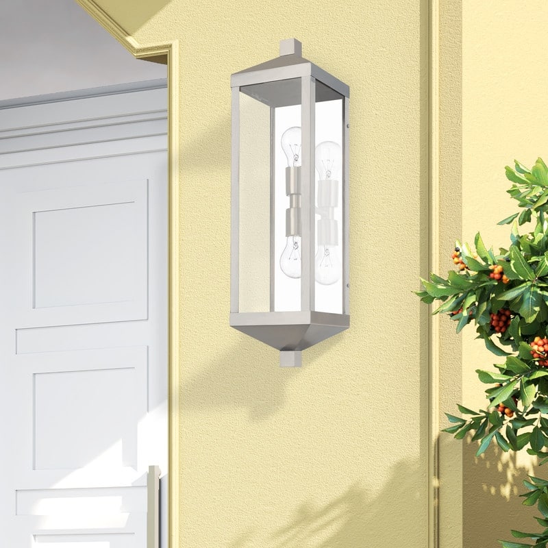 Livex Lighting 2-light Brushed Nickel Outdoor Wall Lantern, 20583-91 - 6.25" W. x 24" H x 7" Ext.