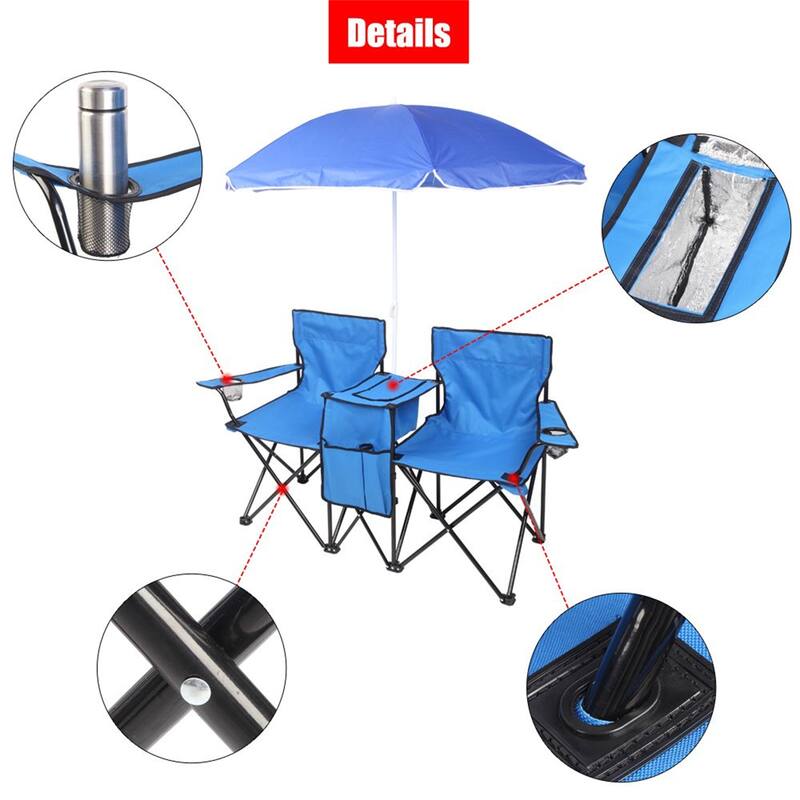 Portable Folding Picnic Double Chair with Umbrella