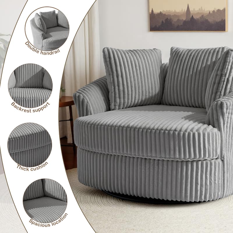 2 Set Oversized 43" W Plush Corduroy Swivel Barrel Chair with Pillows