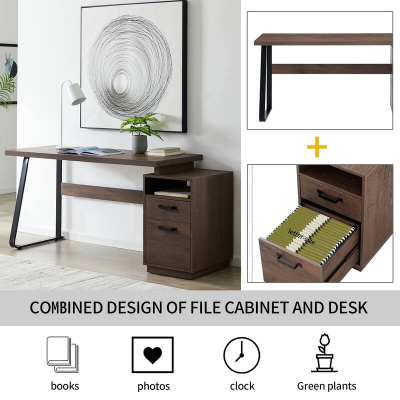 Modern Computer Desk with Spacious 65 inch Work Surface and 2 Drawers for Home Office and Study or Dorm