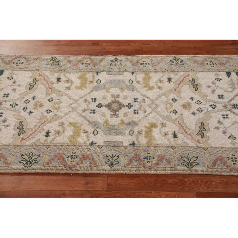 All-Over Oushak Oriental Runner Rug Hand-Knotted Wool Carpet - 2'7"x 7'10"