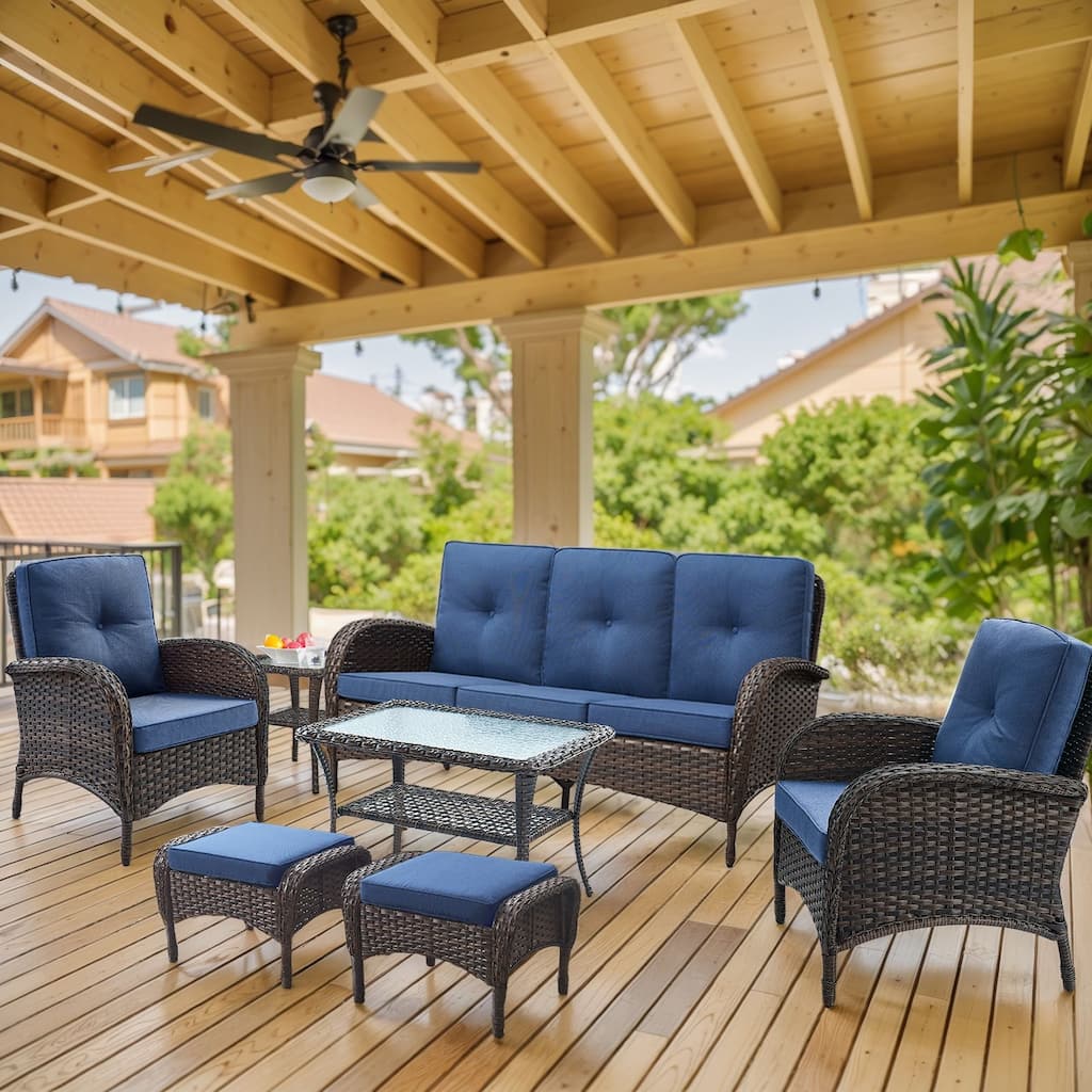 Outdoor PE Sofa Chair with Ottmans and Coffee Table