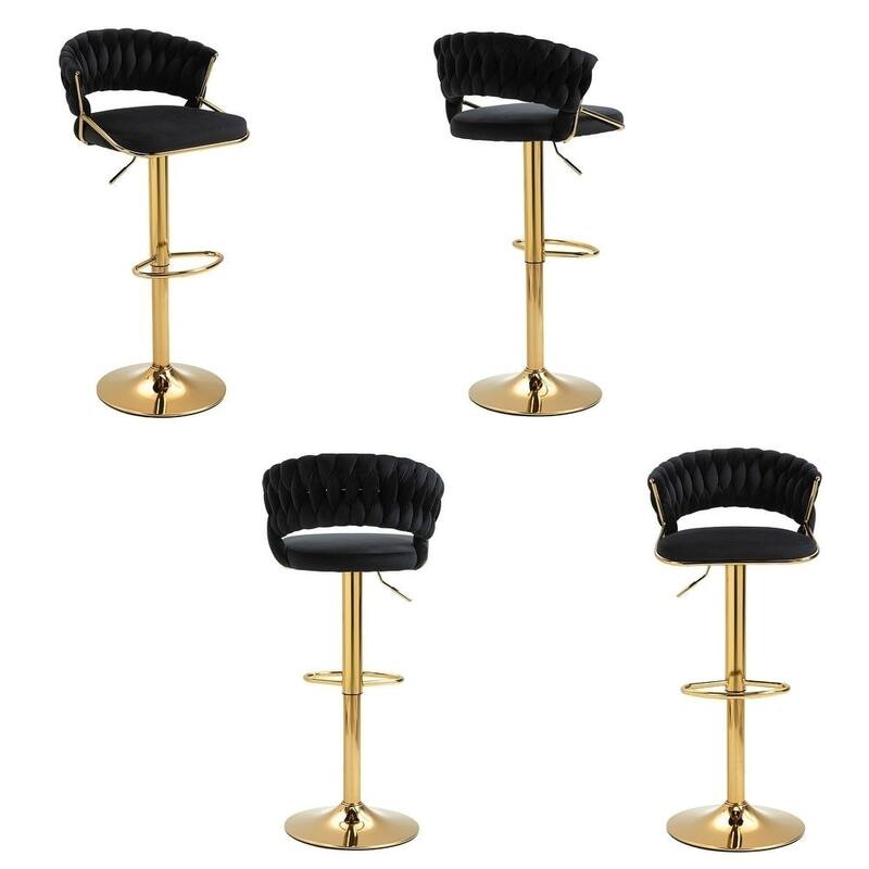 2/4 Set Velvet Adjustable Counter Stools Swivel Bar Stools With Backs - 24"-33"