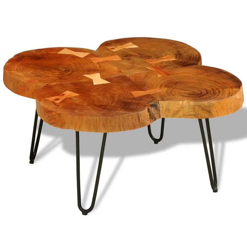 vidaXL Coffee Table End Table with Iron Legs 4 Trunks Solid Wood Acacia - 25.6" x 25.6" x 13.8"