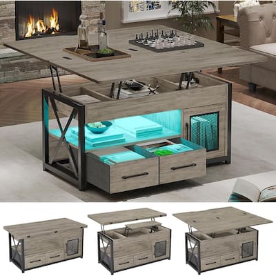 Lift Top Coffee Table Storage Cabinet 2 Fabric Drawers Living Room