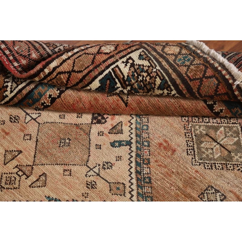 Geometric Heriz Persian Vintage Runner Rug Handmade Wool Carpet - 3'9"x 13'1"
