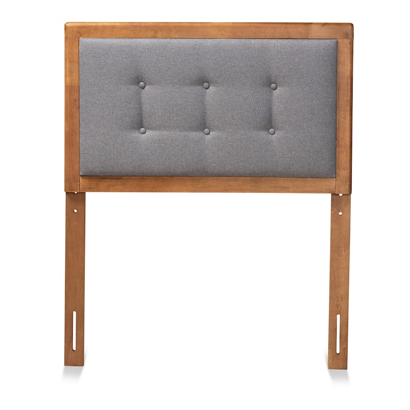Mid-Century Modern Dark Grey Fabric Upholstered Walnut Brown Wood Twin Size Headboard with Vintage Appeal