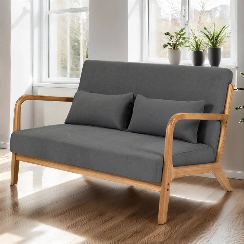 2 Seat Accent Sofa with Solid Wood Armrest and Feet
