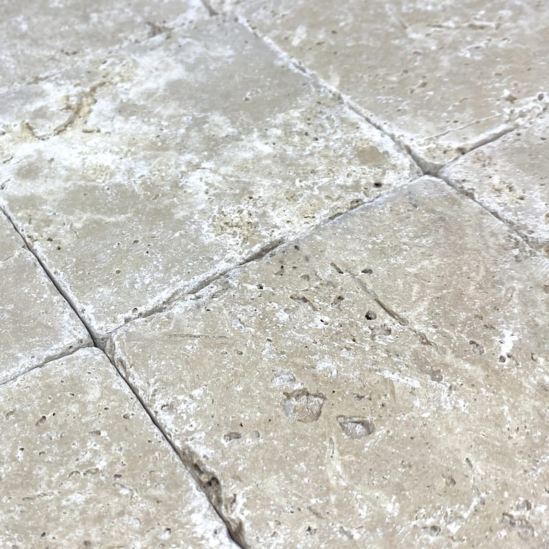 Ivory Travertine 4" x 4" Rustic Tumbled Tile