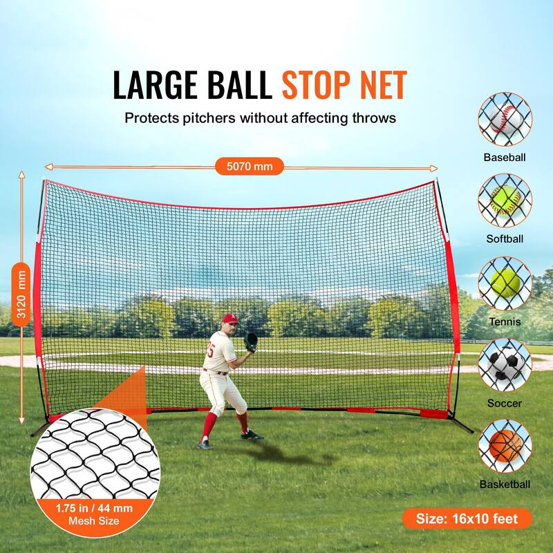 16 x 10 Feet Portable Sports Barrier Netting with Powder Coated Steel Pipe Base and Carry Bag