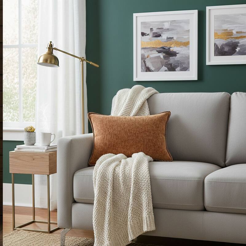 Textured Throw Pillow with Stitched Contrast Edge Set of 2