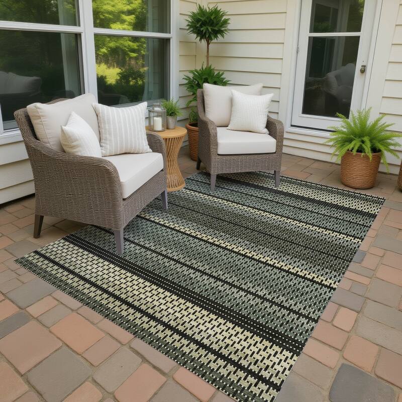 Machine Washable Indoor/ Outdoor Boho Stripe Chantille Rug - Cactus - 5' x 7'6"