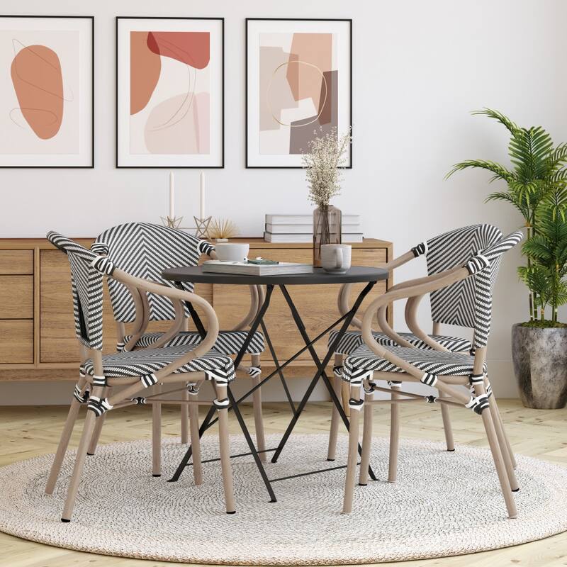 Stacking Bistro Chairs with Metal Frames - Black & White/Light Natural Frame