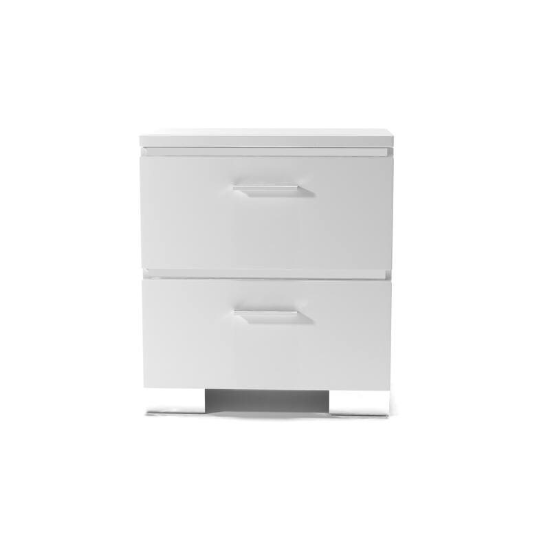 Champs Contemporary Glossy White Wood Trim 2-Drawer Nightstand with USB by Carbon Loft