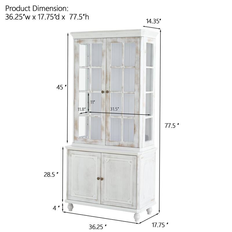 3-Sided Display Cabinet with Glass Doors, 77.5" Adjustable Display Shelf with Cabinet, Display Case for Trophies, Collectibles