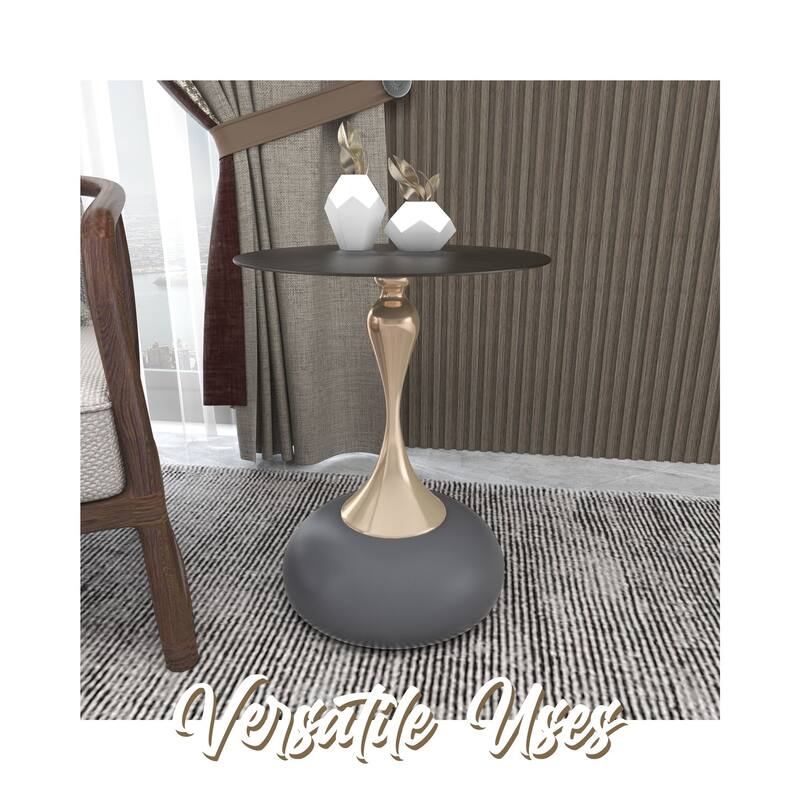 Savoy Round Side Table Stainless-Steel Black Top and Pedestal Base for Home Office Living Room